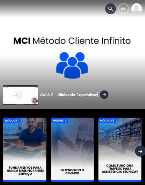 Interface da área de membros do curso